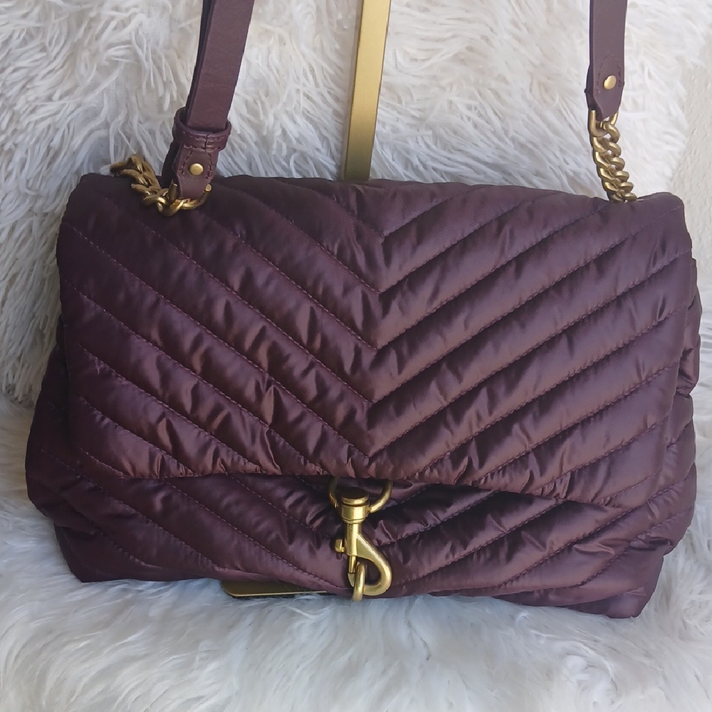 Rebecca Minkoff NWOT Edie Flap Puffer Luxury Purple and Gold Shoulder Bag - Picture 13 of 14